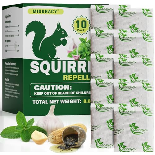 10Pcs Squirrel Repellent Pouches, Peppermint Oil to Repel Chipmunk and Squirrel, Keep Squirrels Away from Gardens, Flower Beds, Farms, Yards, Attics, Sheds, Outdoor Use (1 Count (Pack of 10))