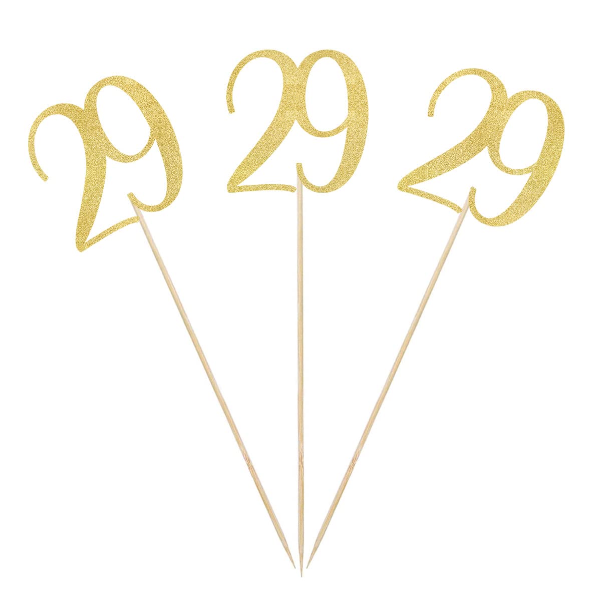 Gold Glitter 29th Birthday Centerpiece Sticks, 12-Pack Number 29 Table Topper Anniversary Party Decorations