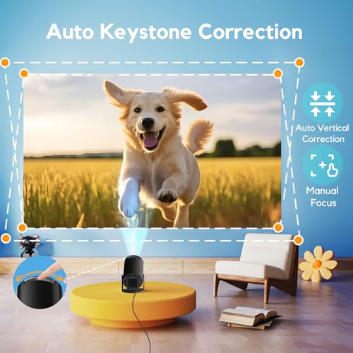 [Apps integrate] Proiettore Portatile, AKIYO 2025 Upgraded O2 Proiettore Supporta 4K 1080P Auto Keystone WiFi 6 BT5.4, Rotabile 180°, Dual Control Compatibile con HDMI/USB/Phone/Laptop/PS5, Nero