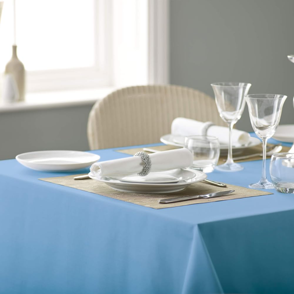 Vision Linens 100% Spun Polyester Plain Design Coloured Tablecloth, Dining Table Cover for Square & Rectangular Tables, Stain Resistant, Machine Washable, Wedgewood - 114 x 114cm