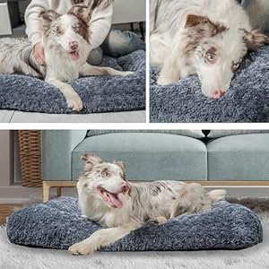 Dog Beds Crate Pad for Medium, Large Dogs, Deluxe Rose Plush Cat Sleeping Mats, Fits Crate Kennel Cage, Anti-Slip Pets Pillow, Washable Ultra Soft Fluffy Dog Bed for Crate (35″x23″Dark Grey)