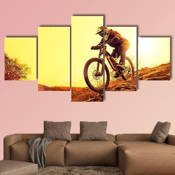 Tableau decoration murale salon 5 parties cycliste VTT montagnard