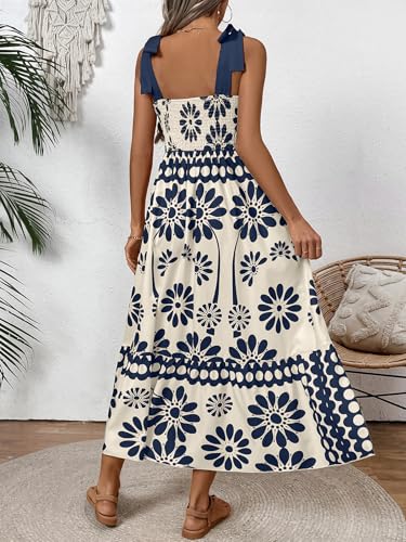 Image of Women's Floral Print Maxi Dress - Adjustable Tie-Shoulder, Lightweight Beach & Summer