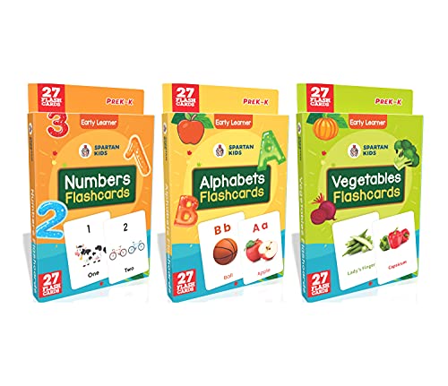 Image of Spartan Kids Flash Cards for Kids (Mega Combo Pack) Numbers, Alphabets, and Vegetables Flash Cards for Kids
