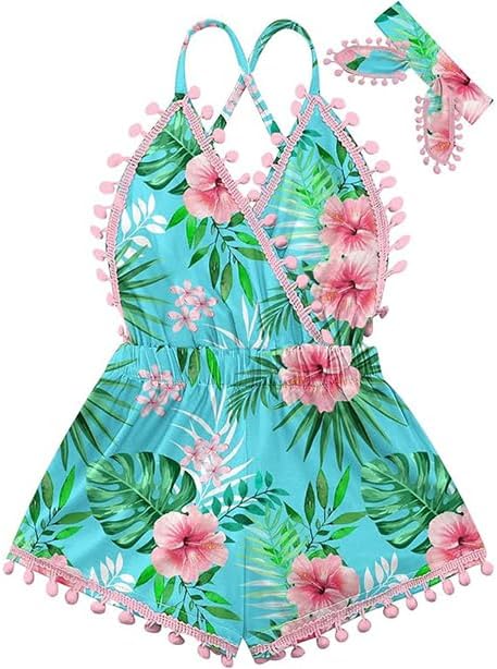 6M-3T Baby Girl Backless Bodysuit Outfit Set Romper Jumpsuit with Headband