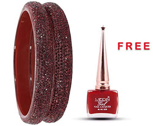 Image of NMII Glass with Zircon Gemstone and Glitter Kada Set For Women and Girls