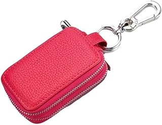 AD-BCrbgen Llavero de Piel de Vaca con Capa de Cabeza, Llavero con Doble Cremallera, Llavero Unisex de Gran Capacidad, Llavero de Cuero (Color : Rose Red-No)