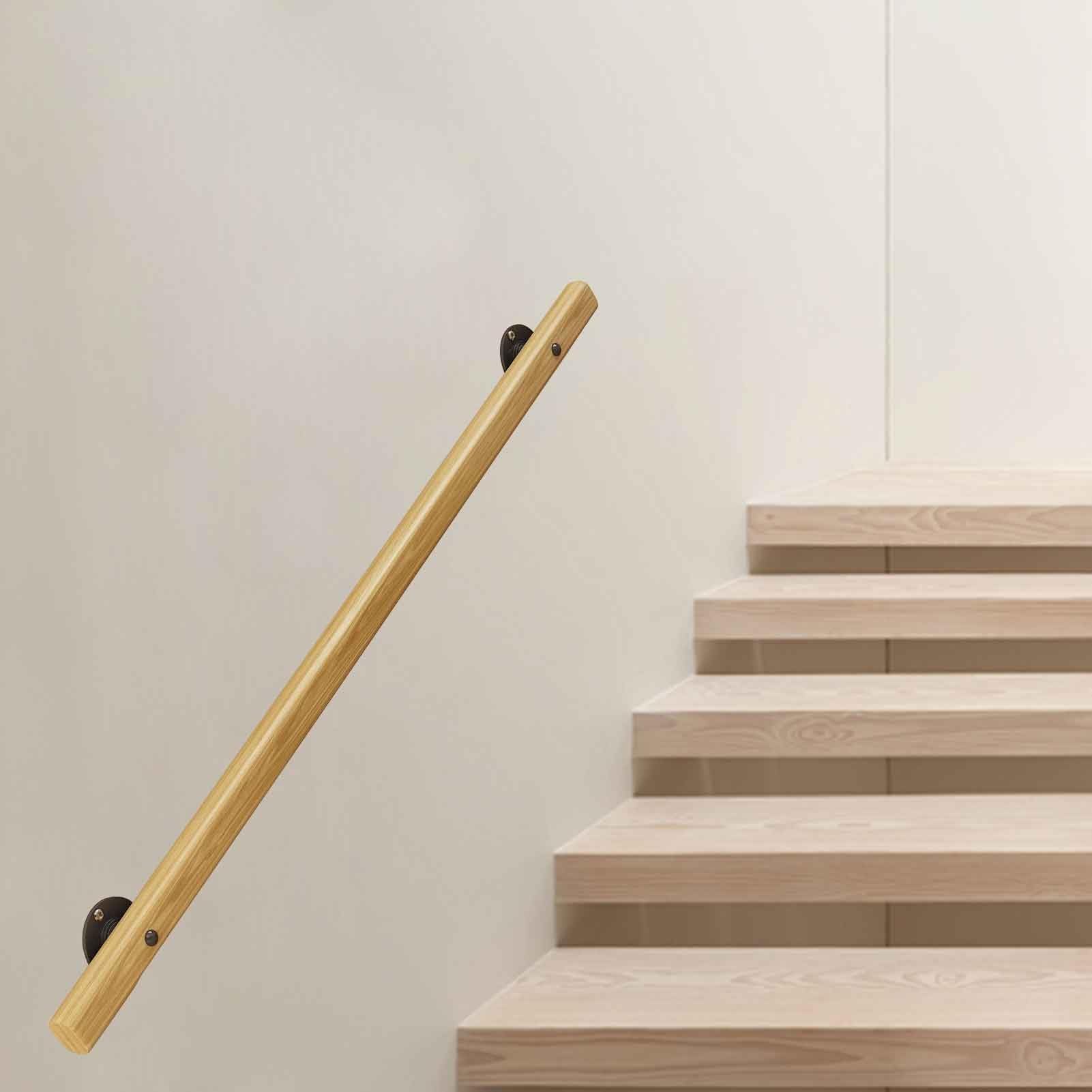 GLDYTVF Solid Wood Handrail Indoor Stair Outdoor Step Hand Rails Stairway Banister Safety Railing Wall Mount Support Rod(4.6FT)