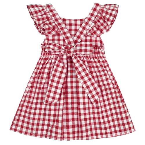 AGQT Baby Girls Plaid Dress Flutter Sleeve Gingham Spring Summer Dresses Size 6M-8T