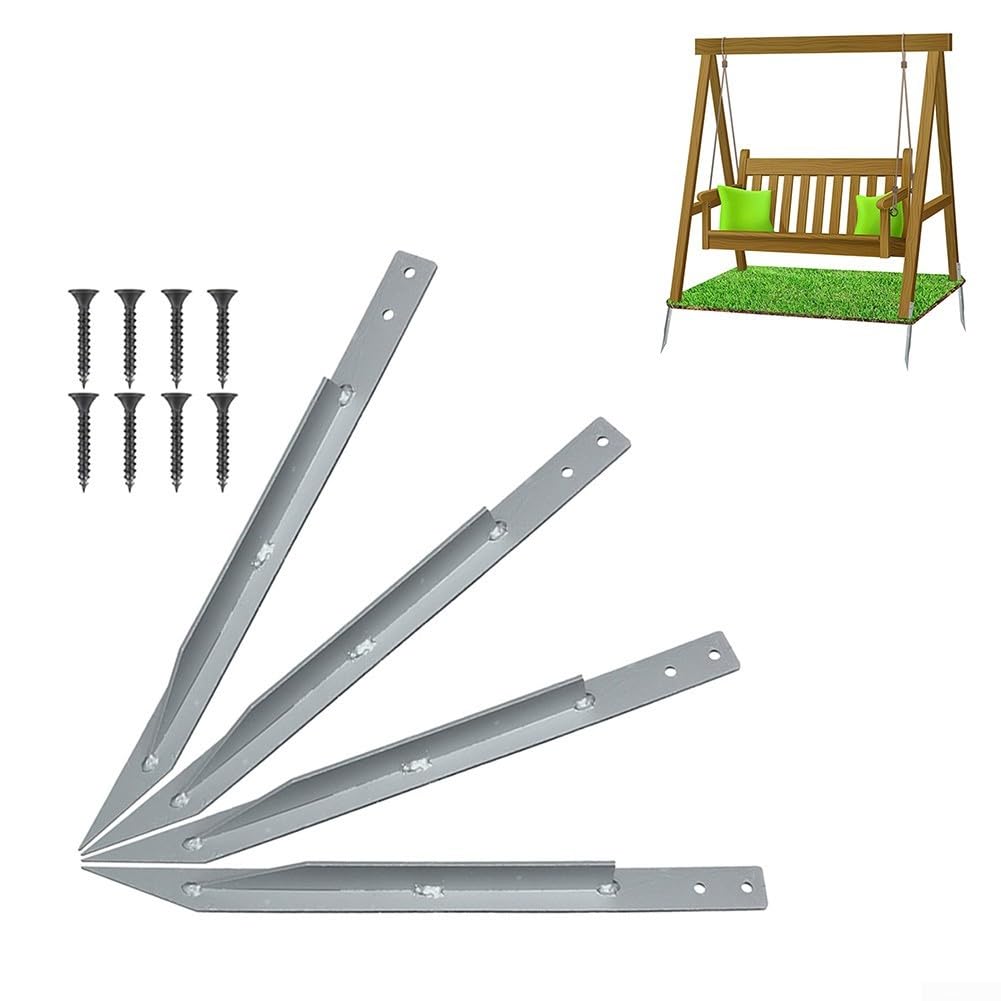 Heavy Duty Swing Ground Anchor for Wooden Playsets - Weather Resistant Metal Garden Swing Stabiliser Brackets with Screws, for Easy Install No Concrete Required, 4 Pack