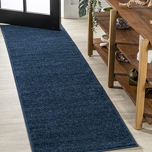 JONATHAN Y Haze Solid Low-Pile Navy Runner Rug 2x12, Coastal,Bohemian,Minimalist,Classic, Easy-Cleaning for Living Room,Bedroom,Kitchen,Pet Friendly,Non-Shedding (SEU100C-212)
