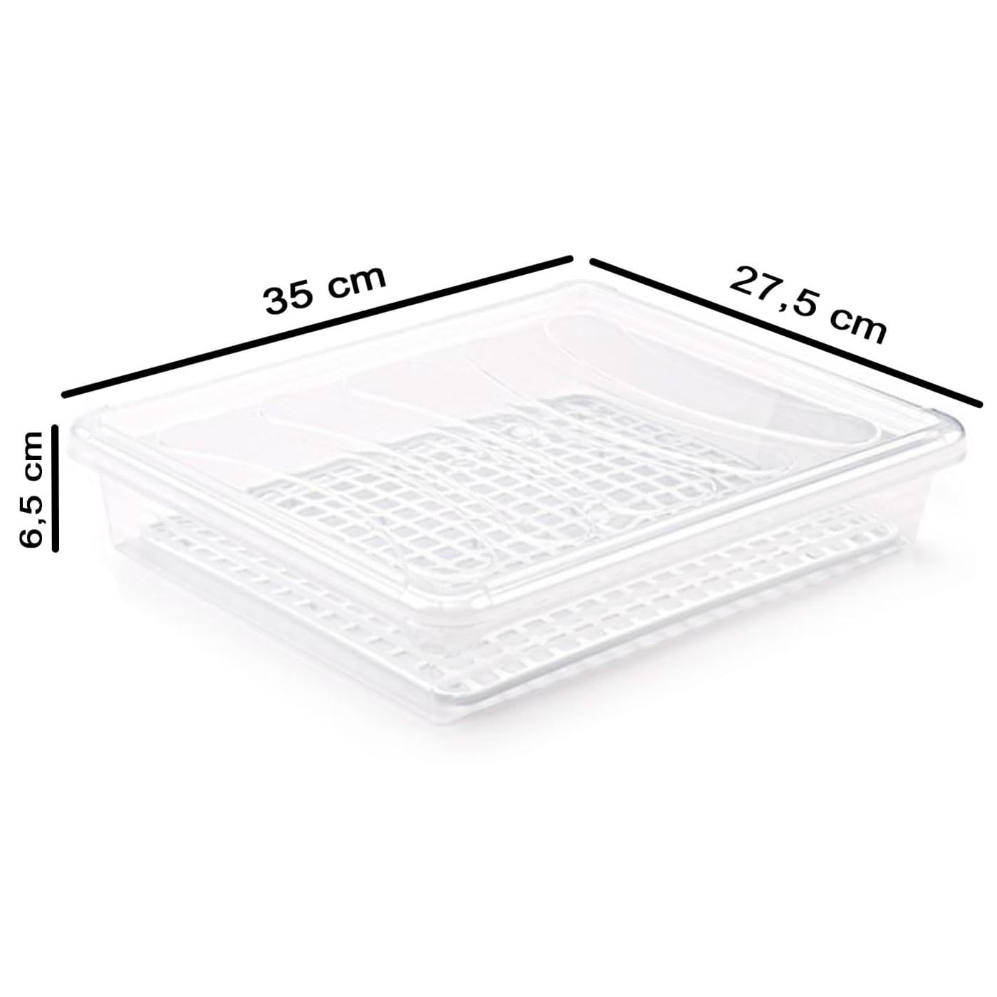 Tradineur - Pack de 6 bandejas frigoríficas de Almacenamiento con Tapa y Rejilla, plástico, Reutilizable, descongelar Alimentos, Fabricado en España - 4 litros - 35 x 27,5 x 6,5 cm - Transparente