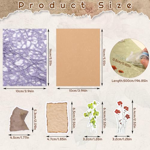 Conjunto sortido de 64 folhas de papel texturizado e tecido de malha, 50 adesivos de scrapbook de fl
