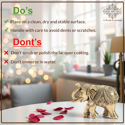 Image of INDIAN ART VILLA Brass Elephant Figurine, 1 Inch Handcrafted Decorative Showpiece, Auspicious Idol for Home, Office, Pooja Room, Vastu, Feng Shui, Gifting & Good Luck Charm