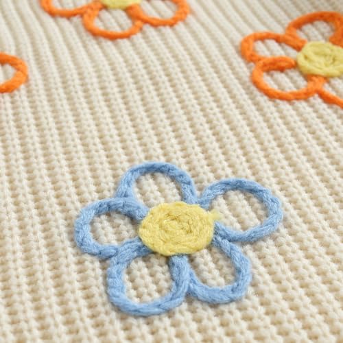 Karwuiio Little Girls Knit Sweaters Long Sleeve Round Neck Flower Embroidery Pullover Knitwear4
