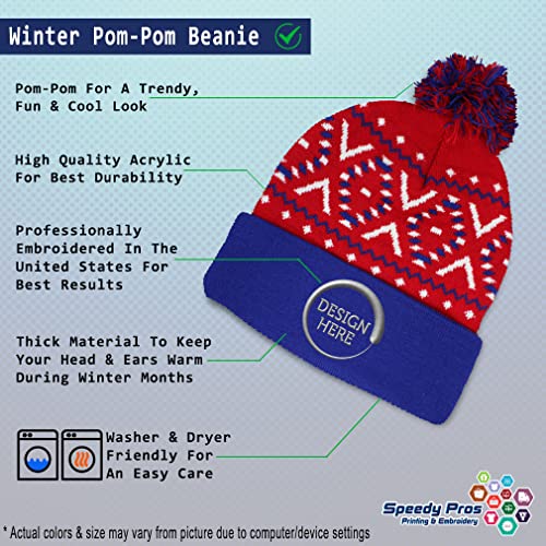 Image of Speedy Pros Pom Pom Beanies for Women Dominican Republic Flag Embroidery Skull Cap Winter Hats for Men Acrylic 1 Size