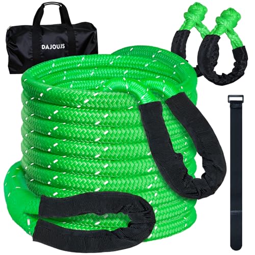 DAJOUJS Kinetic Recovery Tow Rope 7/8' x 30ft Tow Strap 31800lbs Snatch Strap with 2Pcs Soft Shackles 56000lbs Break Strength Heavy Duty Kinetic Towing Rope for Truck ATV UTV Offroad Recovery Rope Kit