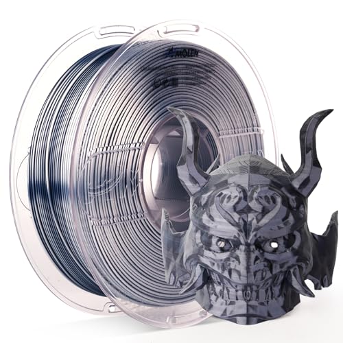 Image of AMOLEN Silk PLA 3D Printer Filament, Dual Color Black Silver PLA 1.75mm, Shiny Color Change Filament 3D Printing PLA Filament for Most FDM 3D Printer, 1kg Spool(2.2lbs)