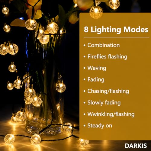 Image of DARKIS 45 Bulbs LED Fairy String Solar Light | 10 Meter Waterproof Indoor Outdoor Solar Powered Decoration for Garden Yard Balcony (Yellow)