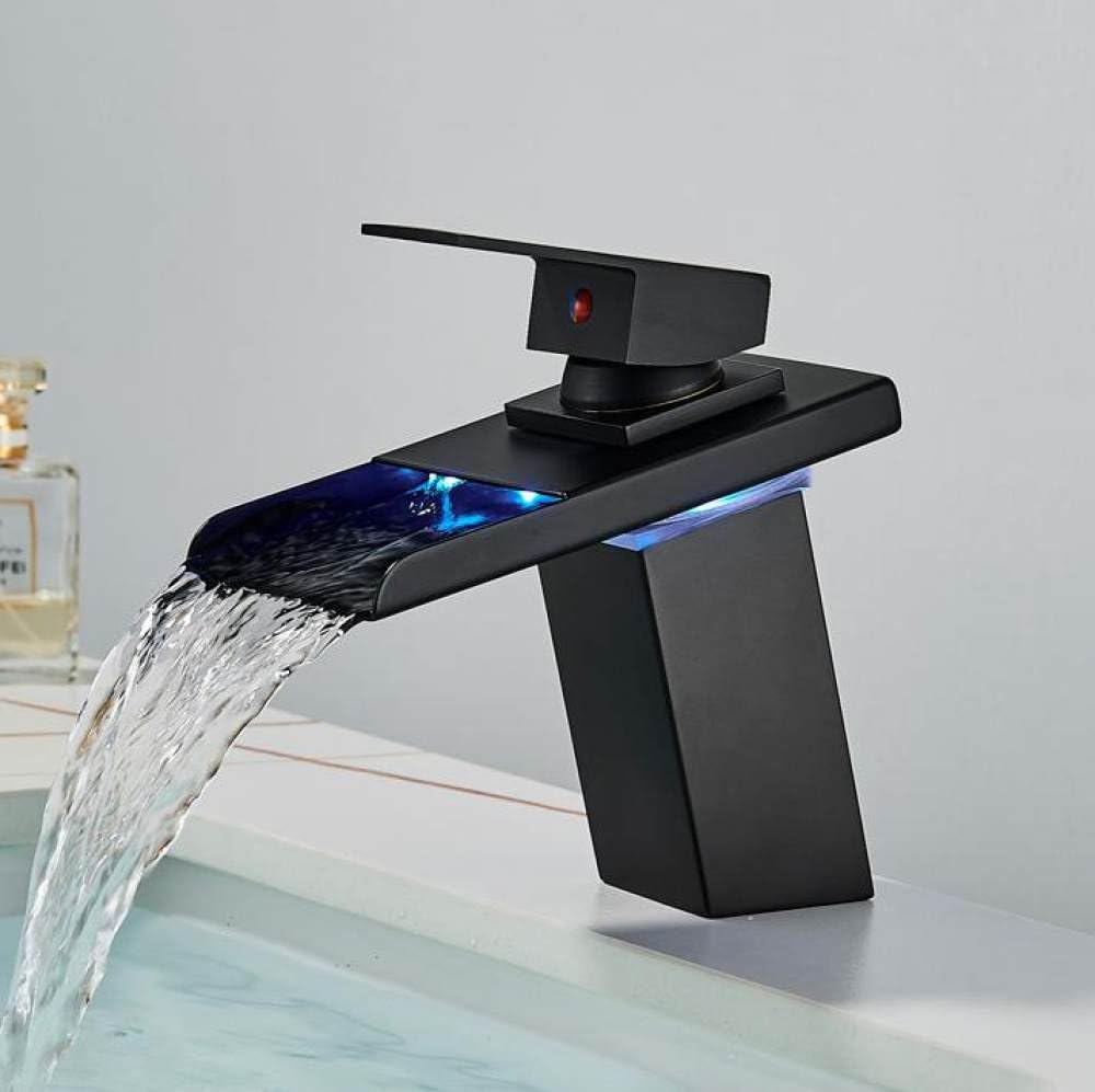 Robinet d'évier de salle de bain cascade en laiton massif Noir B au design d'architecte