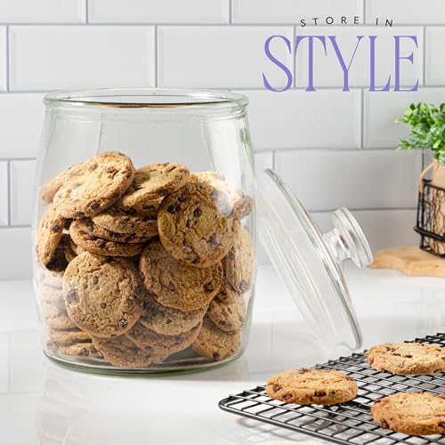 kitchentoolz 1 Gallon Glass Cookie Jar with Lid – Set of 2 Large Glass Jars with Lids for Cookies, Candy, Flour, Sugar, Pet Treats – Clear Glass Canisters for Food Storage - Pack of 2 - Thumbnail 5