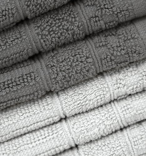 Image of PH Pleasant Home Diamond Wash Cloths Set - 12 Pack (12 inch x 12 inch) - 509 GSM - 100% Ring Spun Cotton Wash Cloth - Super Soft and Highly Absorbent Face Towels(Dark Grey & Light Grey)