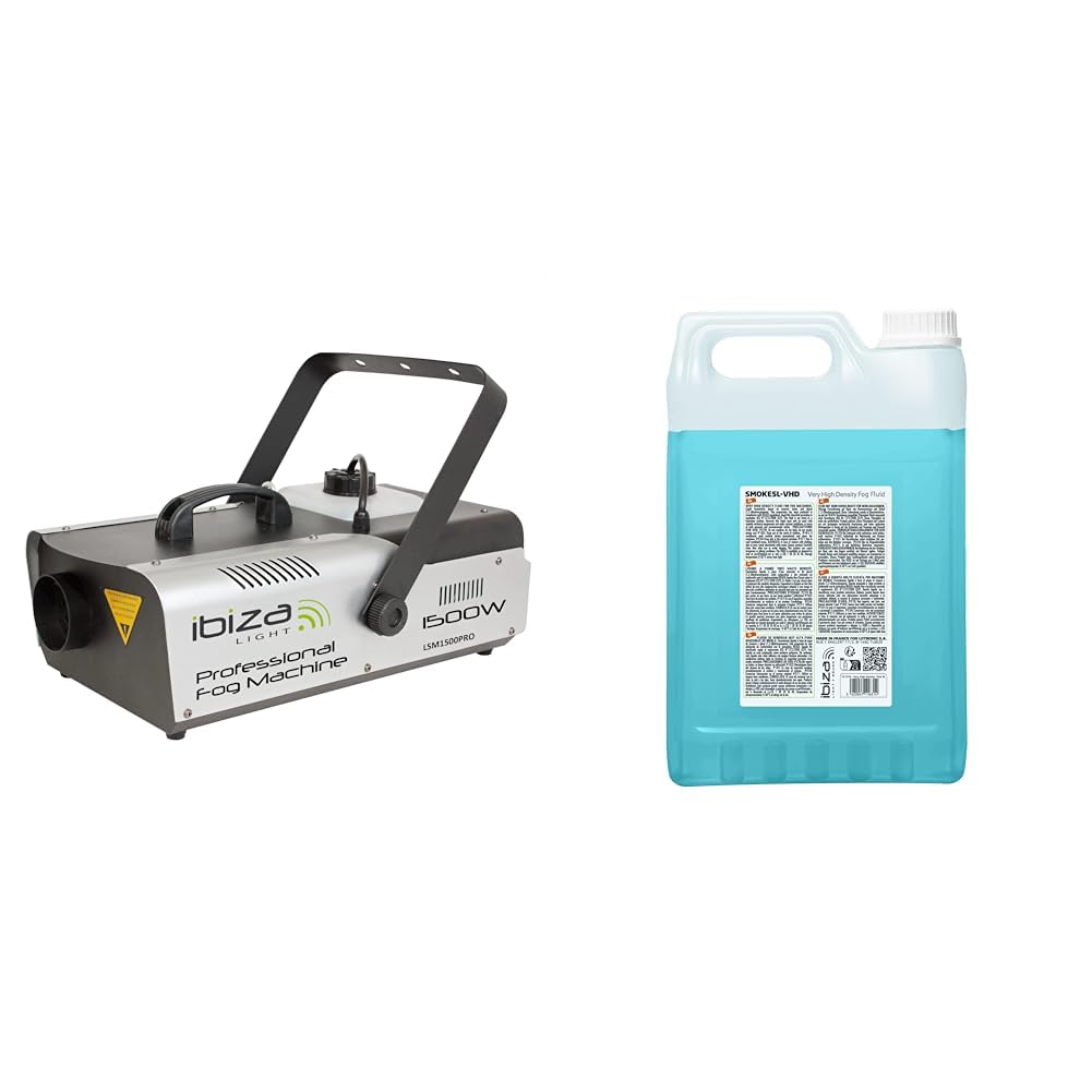 IBIZA - Bundle - SMOKE5L-VHD - Liquide pour machine à fumée à très haute densité - 5 litres + LSM1500PRO - Machine à fumée professionnelle de 1500W programmable en DMX et télécommande