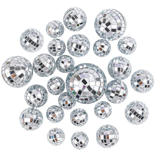 Framendino, 50 Pack Disco Balls Cake Decor Mini Mirror Ball Topper 70s Themed Party Decoration 4 Sizes