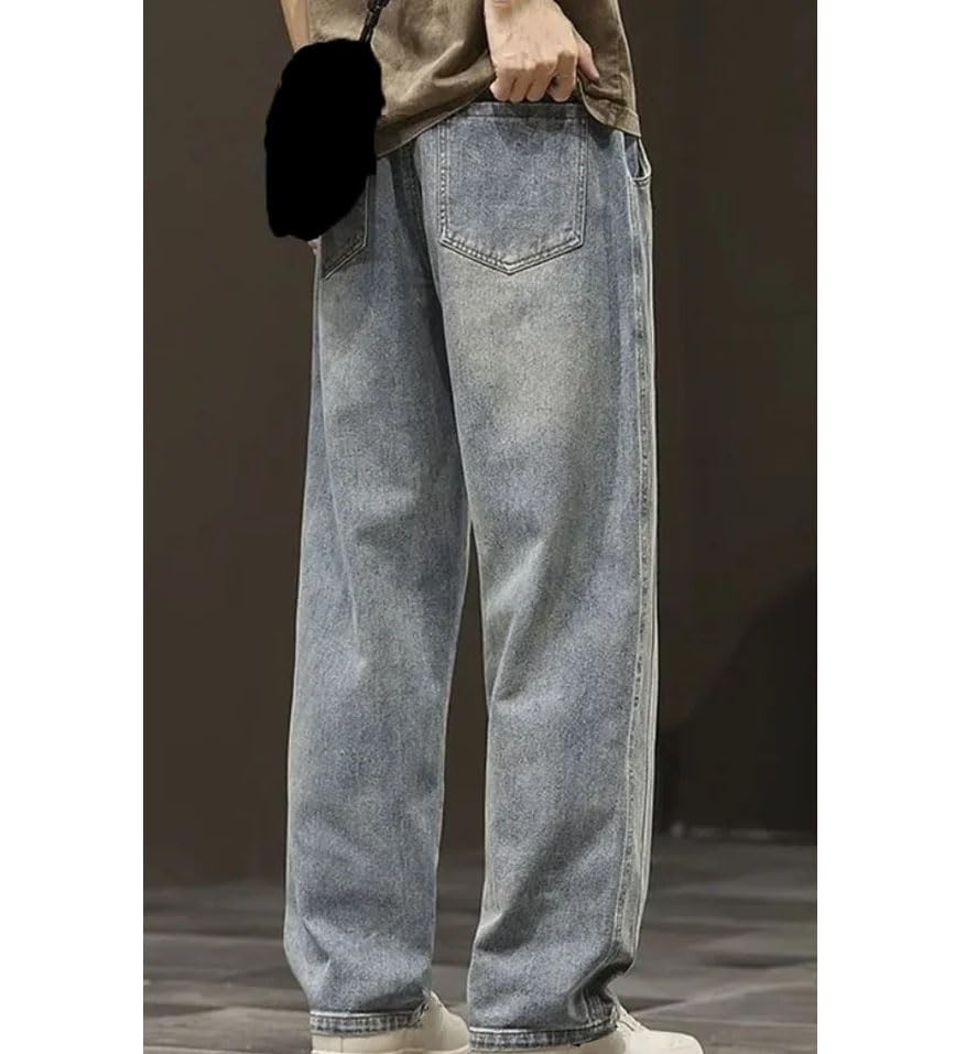 Men Drawstring Elastic Waist Baggy Jeans Men's Streetwear Harajuku Fashion Casual Wide-Leg Denim Pants2