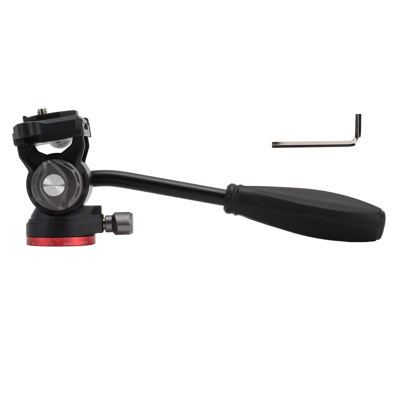Cabezal de bola para trípode de cámara, cabezal de trípode de vídeo hidráulico de amortiguación de 360 grados, mango ajustable con tapón en L para cámaras SLR Micro SLR, cabezal fluido compacto de