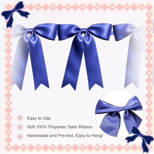 Image of 1 String of 8PCS Navy Blue Bow Garland Banner Decoration,Pre-Strung Satin Ribbon Ornaments for Birthday,Bachelorette Party,Bridal Shower,Wedding,Engagement,Baby Shower,Graduation Decor,Anniversary
