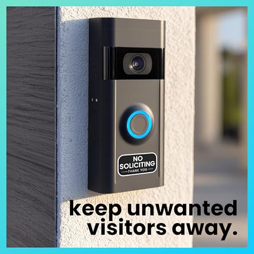 Image of ExcelMark No Soliciting Doorbell Stickers - 12 Stickers of 4 Different Designs - No Soliciting Thank You or Smile You Are On Camera - Perfect for Video Doorbells.