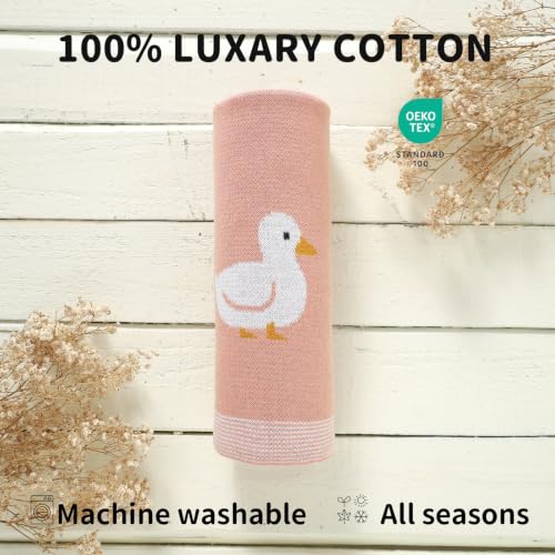Image of mimixiong Baby Blanket Knit Receiving Boys Girls Blanket Soft Cotton Neutral Blanke for Swaddle Crib Stroller with Cute Sheep (Pink-Duck, 30x40 Inch (Pack of 1))