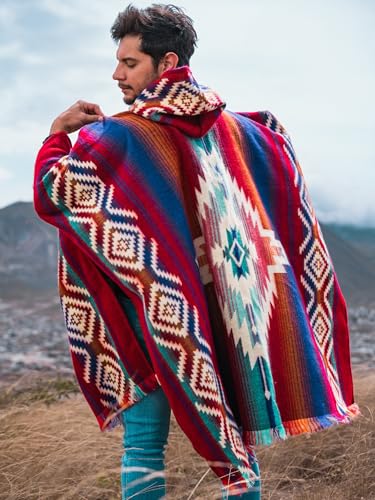 Image of Wool Poncho Men - Handmade Alpaca PONCHO - Mexican Poncho Style - Cowboy Ponchos for Men - Alpaca Ponchos.
