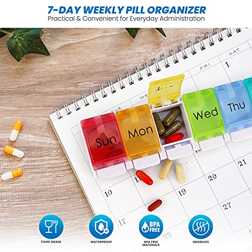 Hoogwaardige pillendoos - voedselveilig - BPA-vrij - reistablettendoosjes - gemakkelijk te openen grote compartimenten, uniek verend ontwerp voor tabletten, vitamines, medicijnen en levertraan - Afbeelding 4