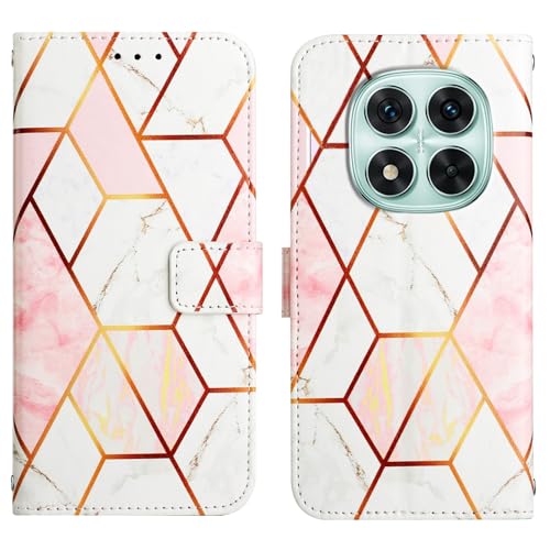 Image of ClickCase for Redmi Note 15 Pro 5G Marble Series Faux Leather Back Case Card Holder Wallet with Magnetic Closure Flip Cover for Redmi Note 15 Pro 5G (Pink White)