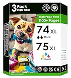 Ink Cartridges HP 74/75XL. Works with HP Deskjet D4260 D4360, Officejet J6480 J5780 Photosmart C4280 C5280 C4480 Printers. 3 Pack (2xBlack, Tri-Color)
