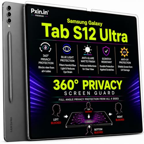 Image of Pxin 360 Pro Privacy Screen guard compatible with Samsung Galaxy Tab S12 Ultra | Anti Glare | Anti UV | Anti Blue | Anti Reflection | Privacy Filter | Unbreakable Build