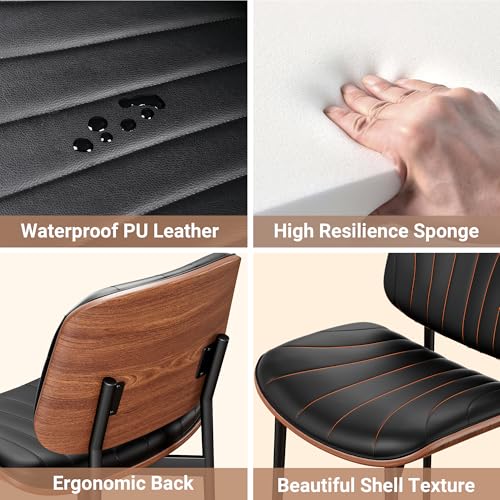 image for REONEY Dining Chairs Set of 4, Mid-Century Modern Upholstered PU Leath