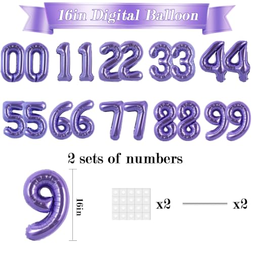 Image of TONIFUL 2 Set Light Purple Number Balloons 16 Inch 0-9 Mylar Foil Balloons 20 Pcs Lavender Small Custom Digital Ballons for Girls Birthday Bachelorette Bridal Baby Shower Decorations