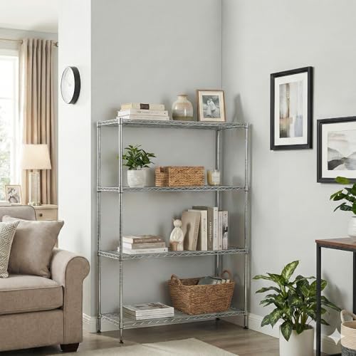 Image of BestOffice 4-Tier Wire Shelving Unit, 1000 LBS Heavy Duty Metal Storage Shelves, Adjustable Wire Shelf for Garage, Kitchen, Pantry, Utility Shelving Rack with Leveling Feet, Chrome