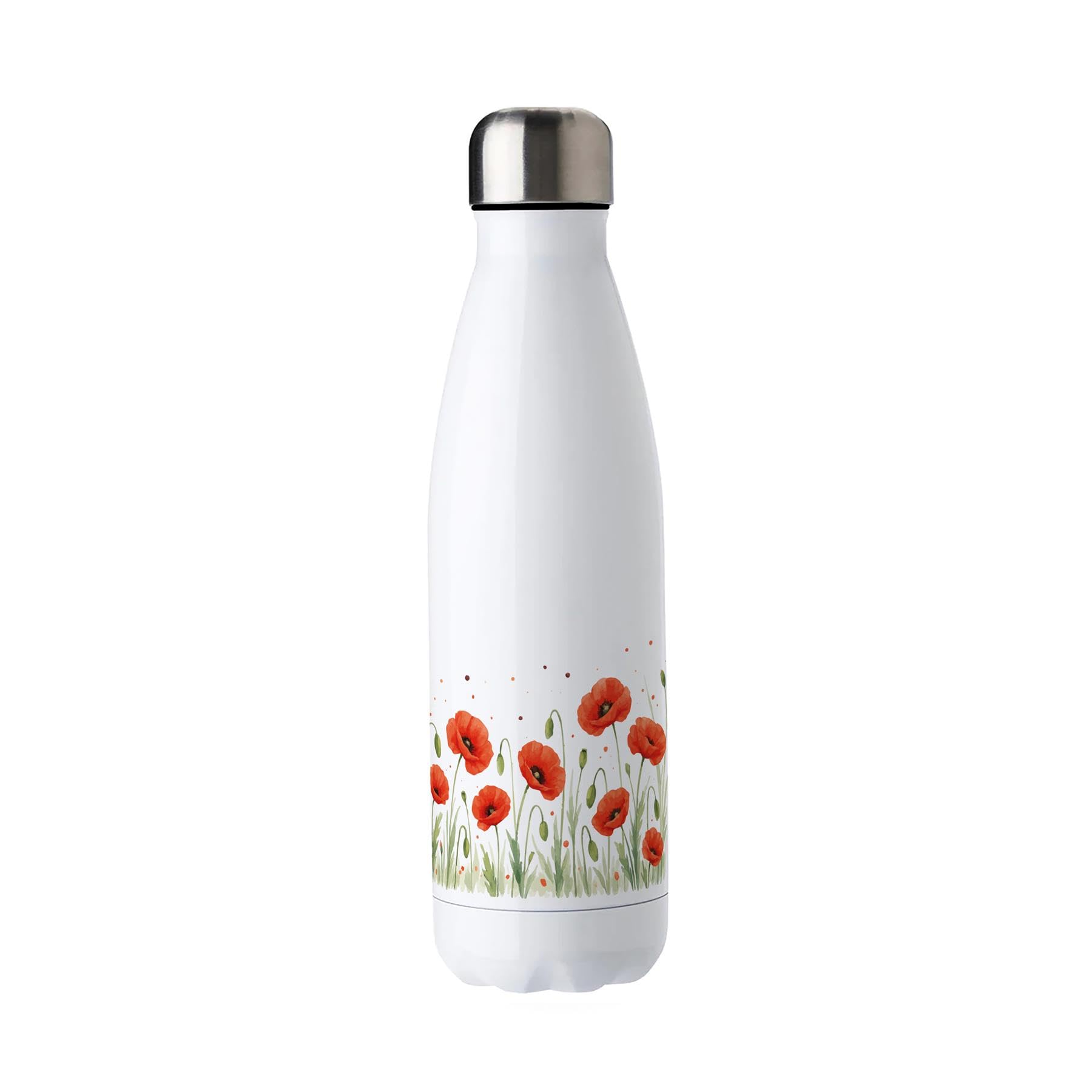 Purely Home Summer Poppies Water Bottle - Reusable Double Walled 500ml Hot/Cold Drinks Outdoor Bottle Floral Gifts