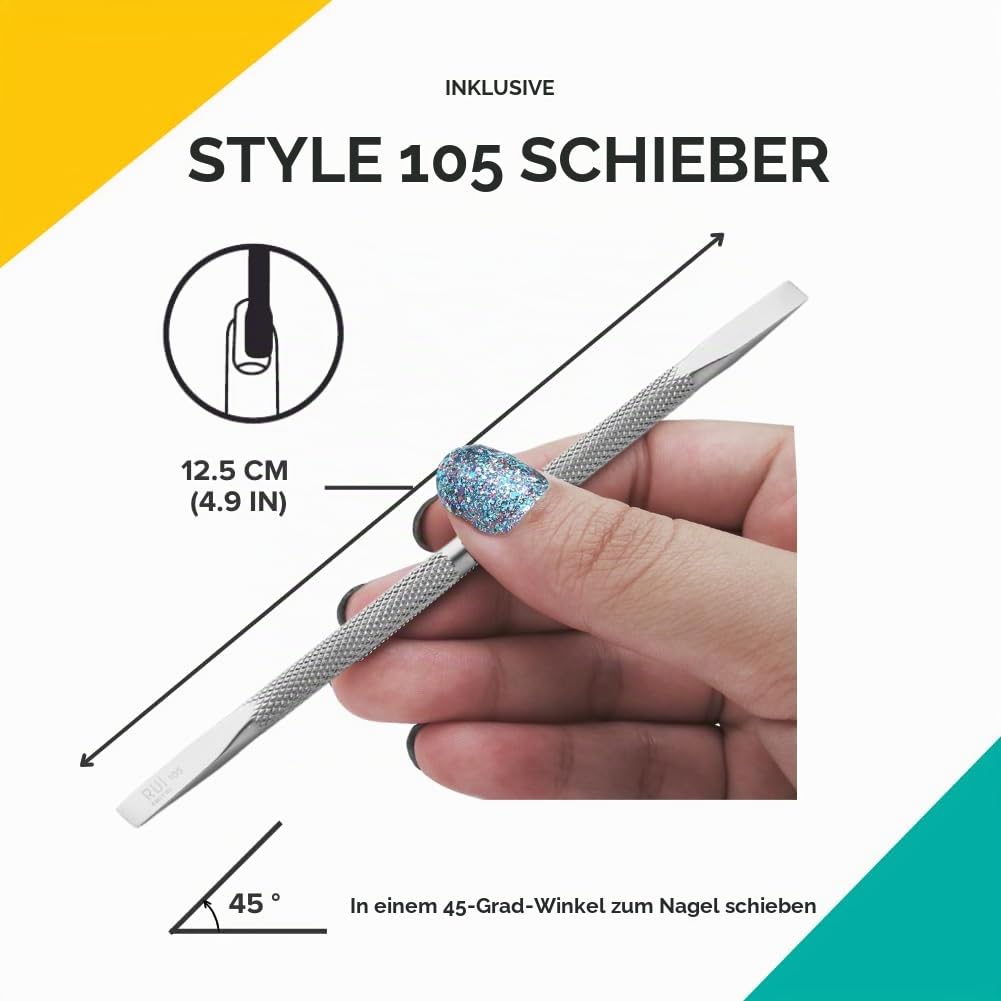 Rui Smiths Pro Edelstahl 8-teiliges Maniküre-Set für Zuhause und Nagelsalons mit professioneller Präzisions-Nagelhautzange und Metallschieber Style No. 105