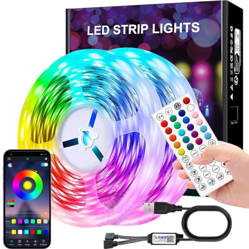 LED Streifen 40M (2 Rollen 20m) Bluetooth LED Strip mit Fernbedienung und App RGB Amb. Lightstrip 16 Mio. Farbwechsel LED-Lichtband Sync mit Musik für Innenbereich Schlafzimmer Dekor