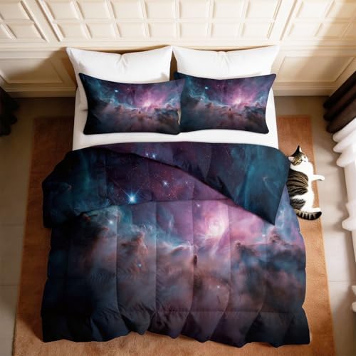 Edredón de 155 x 220 cm transpirable lavable 4 estaciones color lila temática estrellas 2