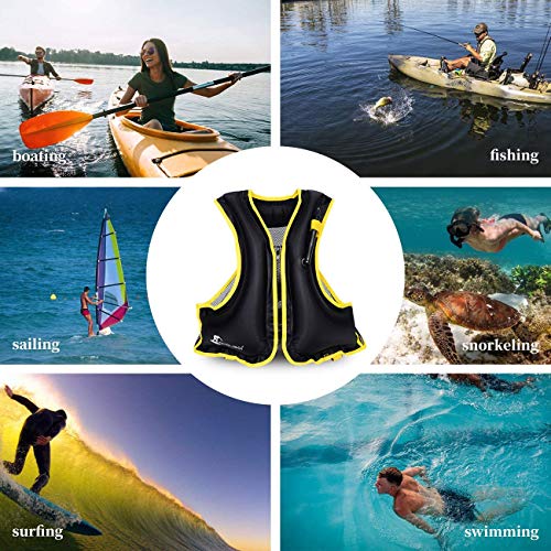 FORWEWAY Aufblasbare Schnorchelweste, Option Sommerstrand, Unisex, Geeignet für Viele Wassersportarten, 66-220 lbs(Schwarz)