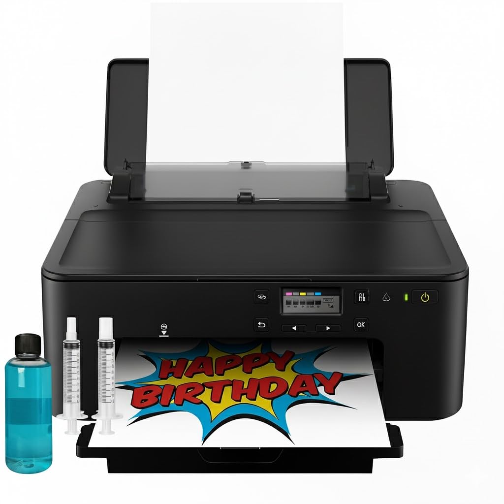 Cake Topper Image Printer, Cake Ink Cartridges, 50 Wafer Sheets, Edible Color Markers & Printhead Cleaning Kit Bundle