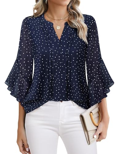 Image of Timeson Women's Short Sleeve V Neck Blouses Shirts Floral Double Layers Mesh Tunics Tops