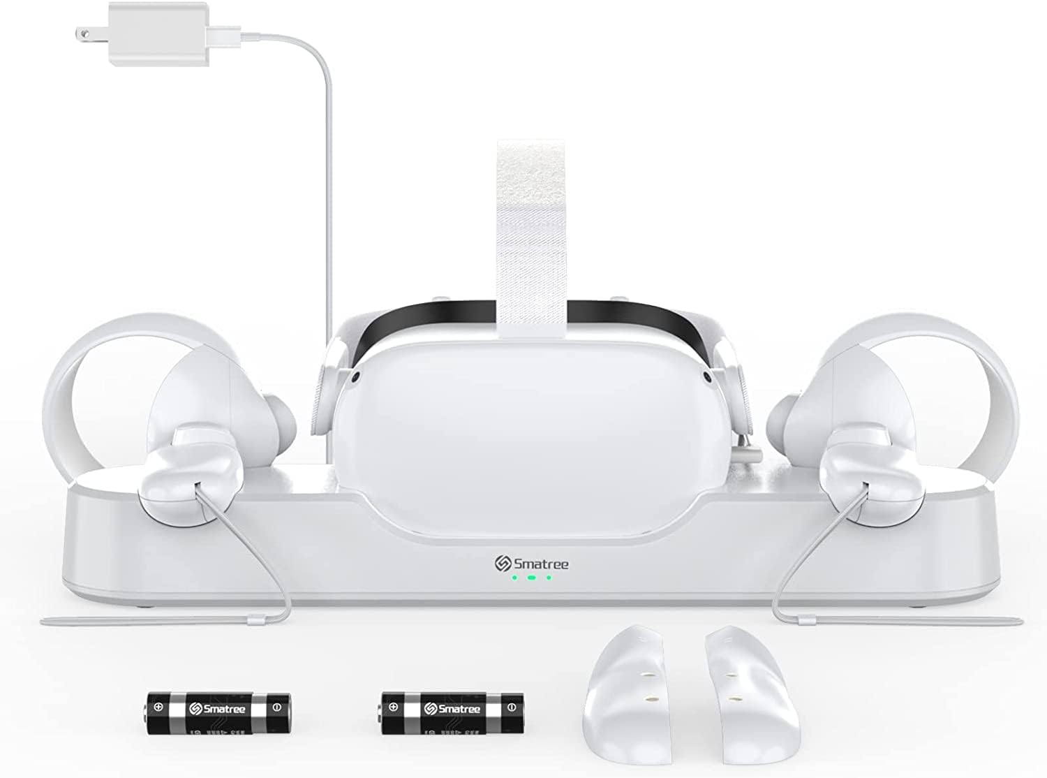 Smatree Charging Dock Compatible for Quest 2, VR Controller and Headset Charge Simultaneously, [Updated Support Elite Strap with Battery] (with 2 Rechargeable Batteries)