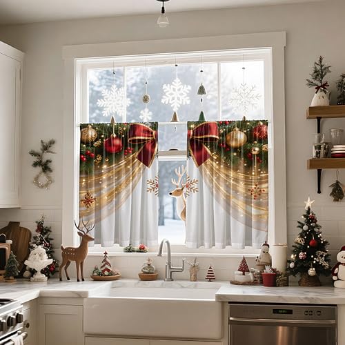 Cortinas de Navidad en pack de 2 paneles con lazos para dormitorio 5